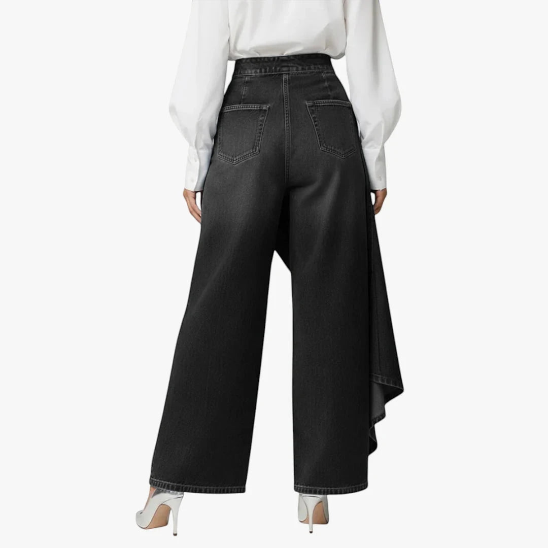 Women's High Waisted Wide Leg Jeans with Pleated Detail