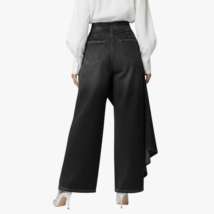 Women's High Waisted Wide Leg Jeans with Pleated Detail