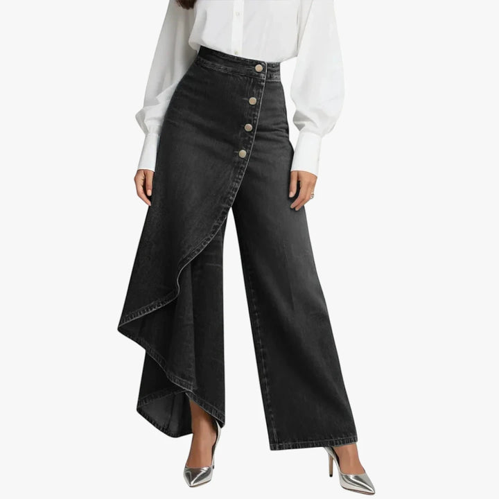 Women's High Waisted Wide Leg Jeans with Pleated Detail