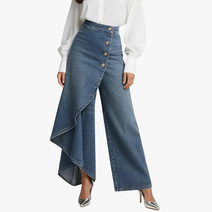 Women's High Waisted Wide Leg Jeans with Pleated Detail