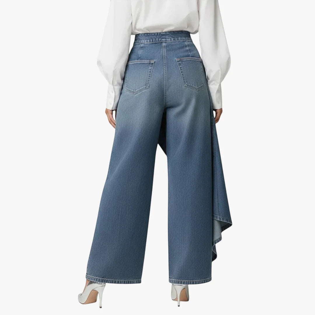 Women's High Waisted Wide Leg Jeans with Pleated Detail