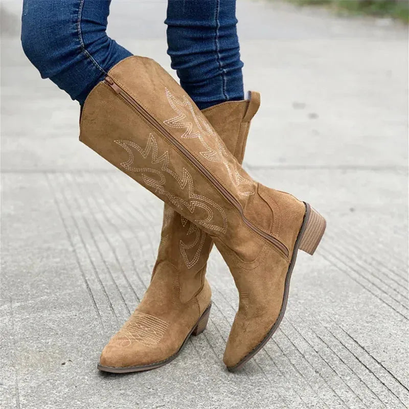 Women's Knee High Casual Cowboy Boots with Pointed Toe and Slip Resistant