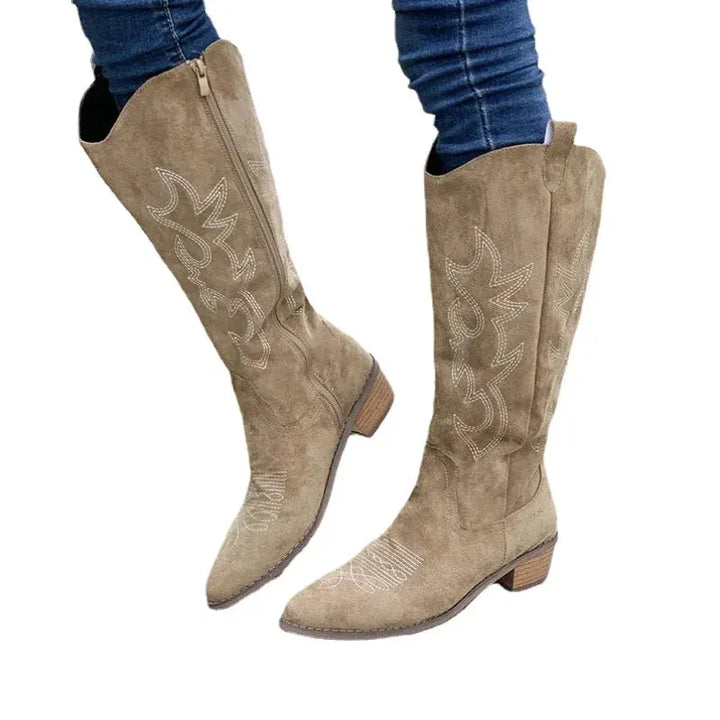 Women's Knee High Casual Cowboy Boots with Pointed Toe and Slip Resistant