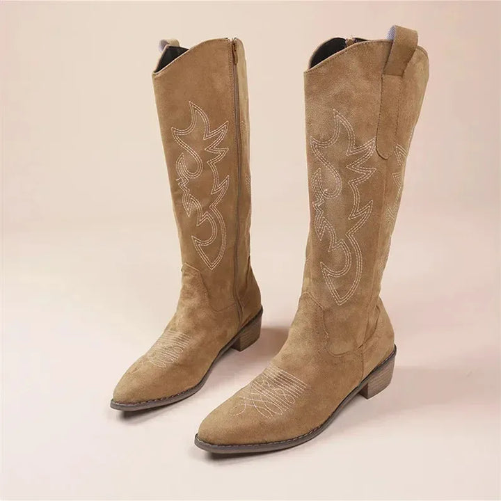 Women's Knee High Casual Cowboy Boots with Pointed Toe and Slip Resistant