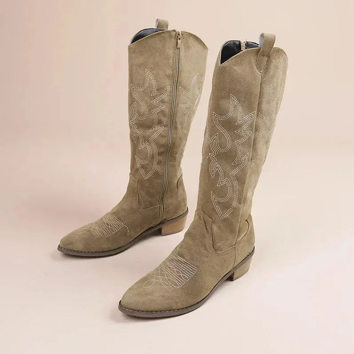 Women's Knee High Casual Cowboy Boots with Pointed Toe and Slip Resistant