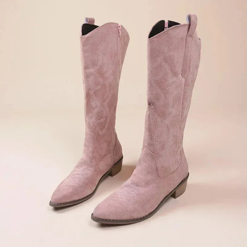 Women's Knee High Casual Cowboy Boots with Pointed Toe and Slip Resistant