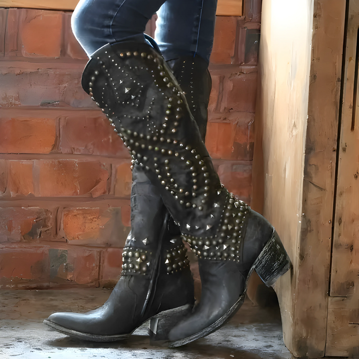 Women's Knee High Comfortable Cowboy Boots with Arch Support and Cushioned