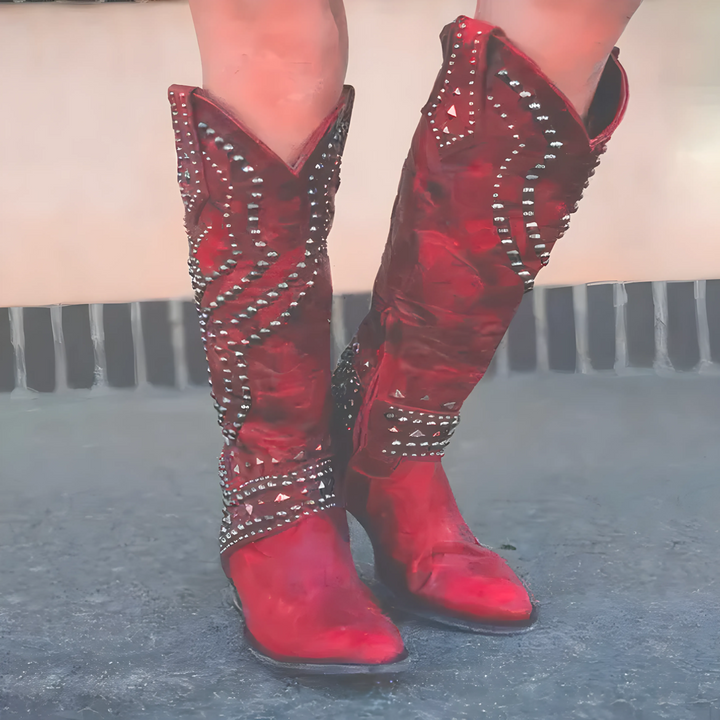 Women's Knee High Comfortable Cowboy Boots with Arch Support and Cushioned