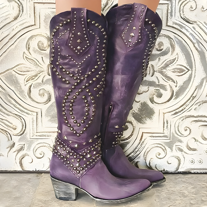 Women's Knee High Comfortable Cowboy Boots with Arch Support and Cushioned
