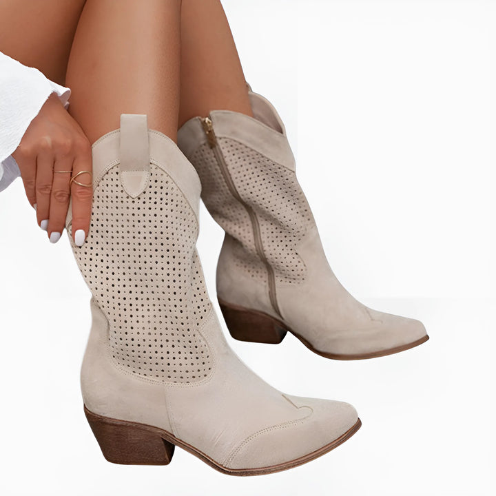 Women's Comfortable Mid Calf Cowboy Boots with Cushioned and Non Slip