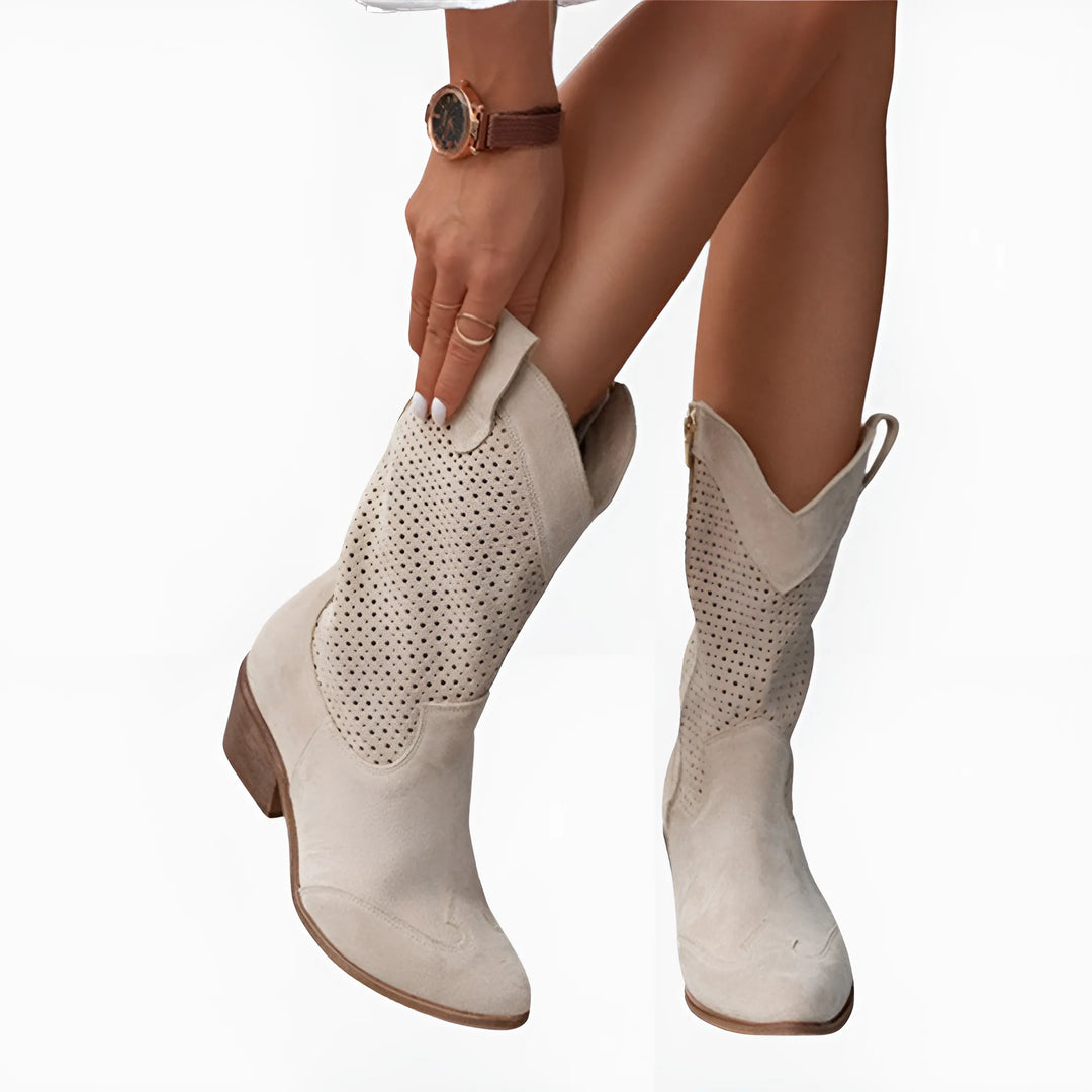 Women's Comfortable Mid Calf Cowboy Boots with Cushioned and Non Slip