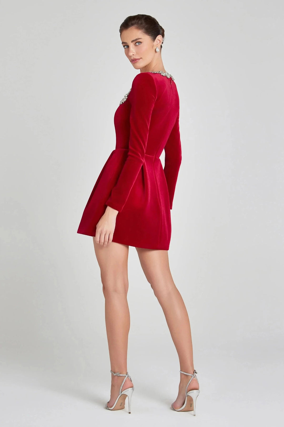 Women's Long Sleeve A-Line Mini Cocktail Dress with Square Neck
