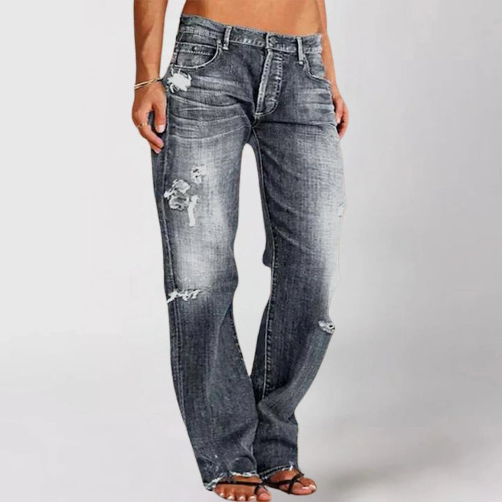 Women's Low Rise Wide Leg Jeans with Distressed Detail