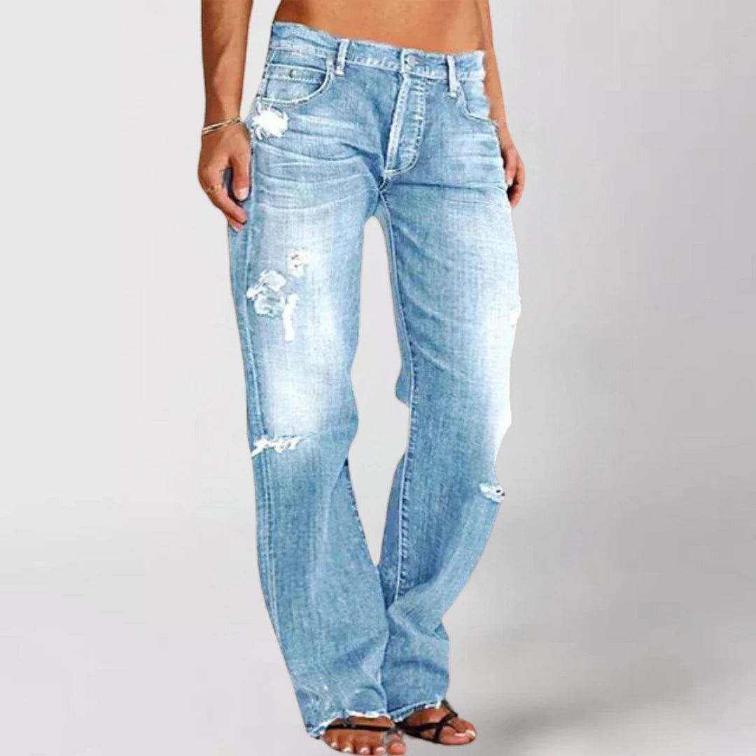 Women's Low Rise Wide Leg Jeans with Distressed Detail