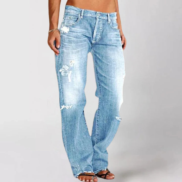 Women's Low Rise Wide Leg Jeans with Distressed Detail