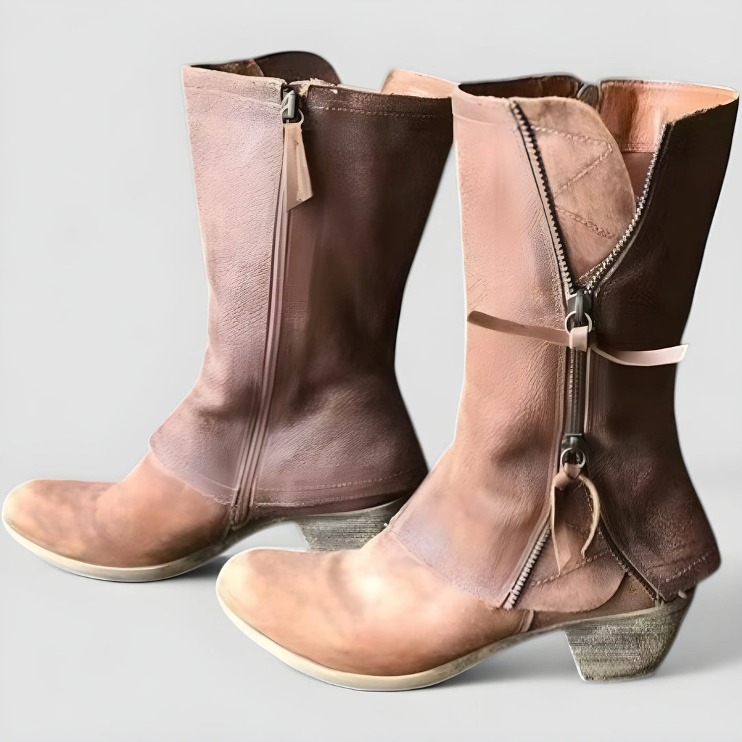 Women's Mid Calf Casual Cowboy Boots with Slip Resistant and Cushioned