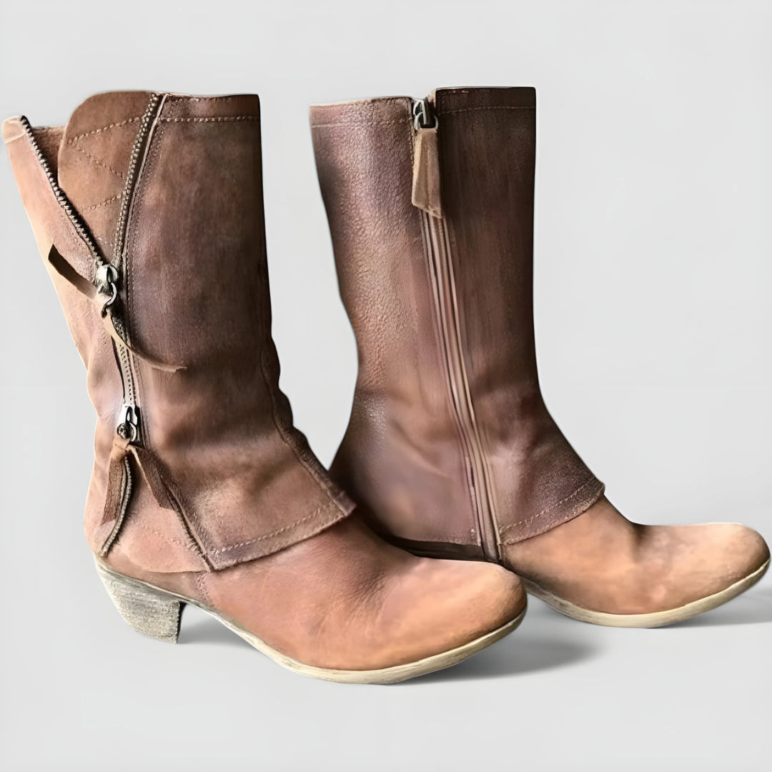 Women's Mid Calf Casual Cowboy Boots with Slip Resistant and Cushioned