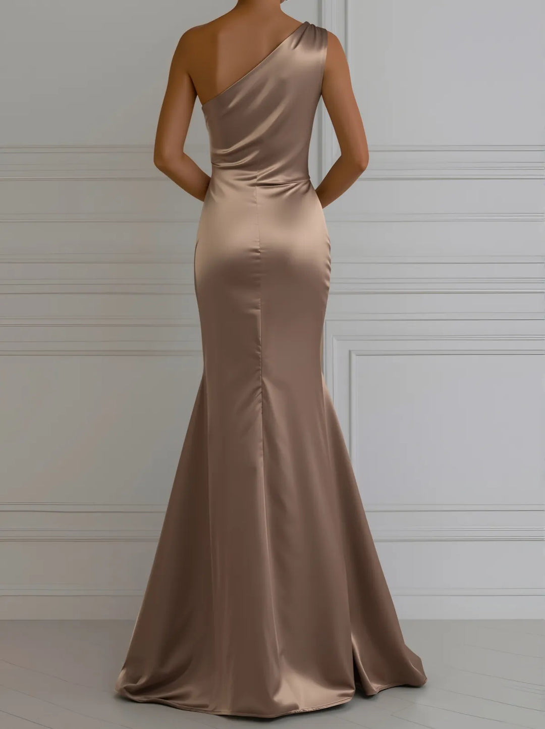 Women's One Shoulder Formal Maxi Wedding Guest Dress with Ruched Detail