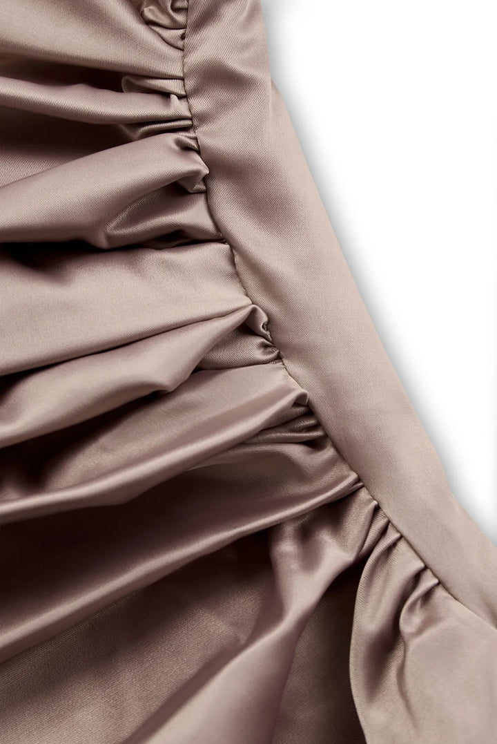 Women's One Shoulder Formal Maxi Wedding Guest Dress with Ruched Detail