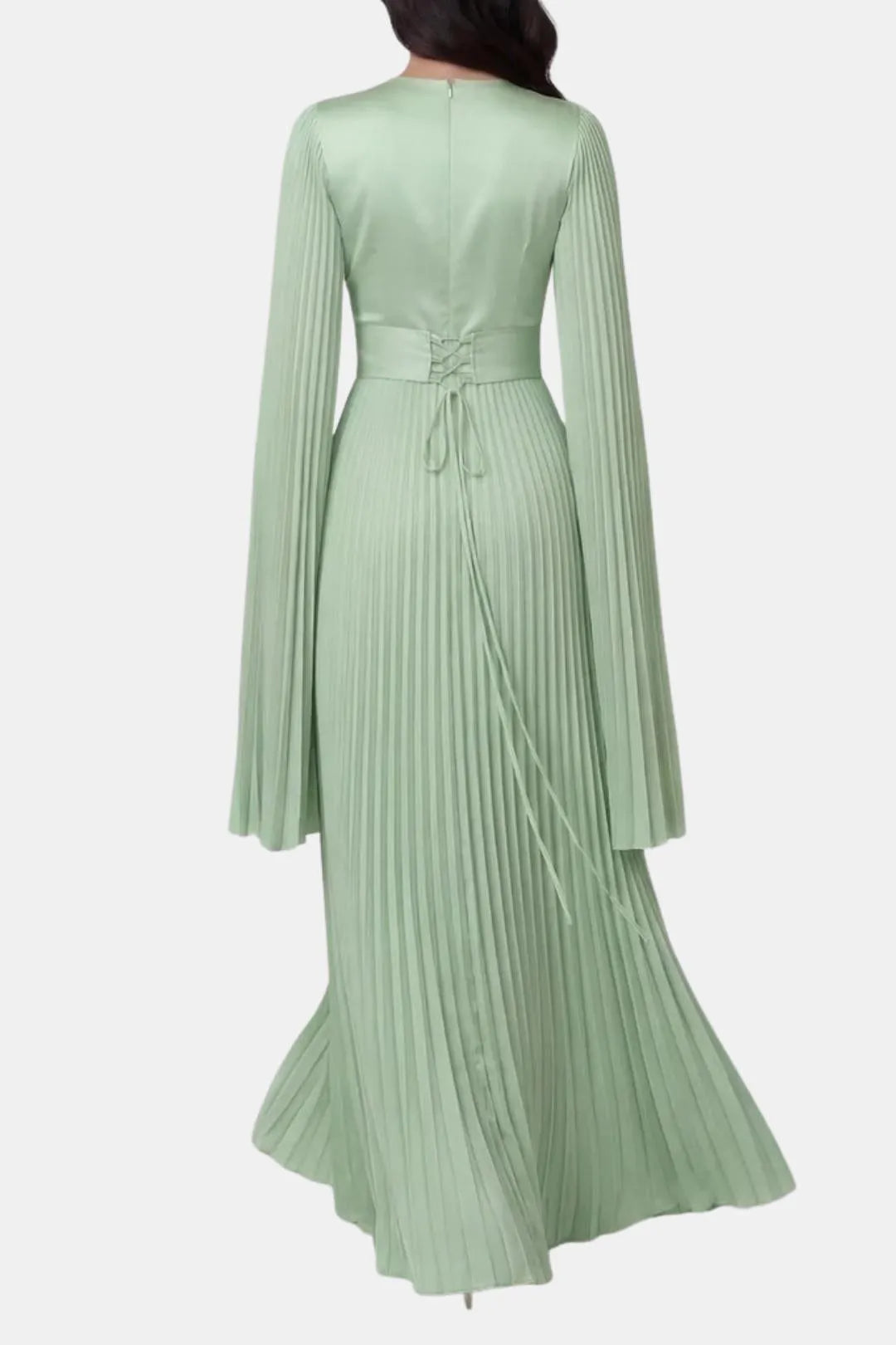 Women's Pleated Formal Maxi Wedding Guest Dress with High Neck