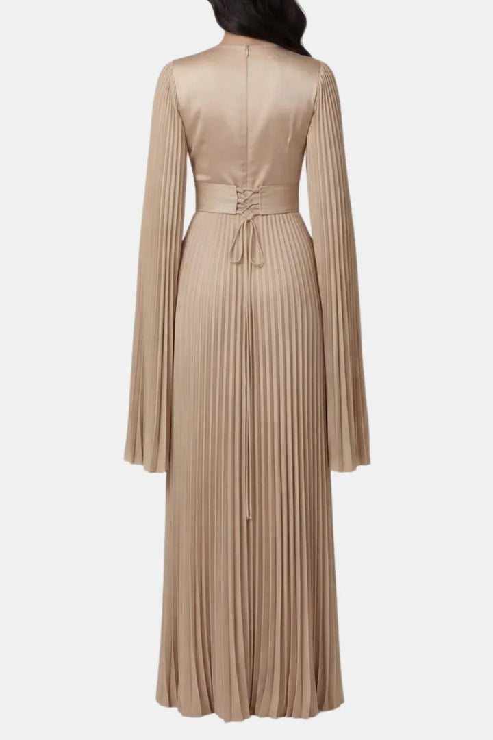 Women's Pleated Formal Maxi Wedding Guest Dress with High Neck