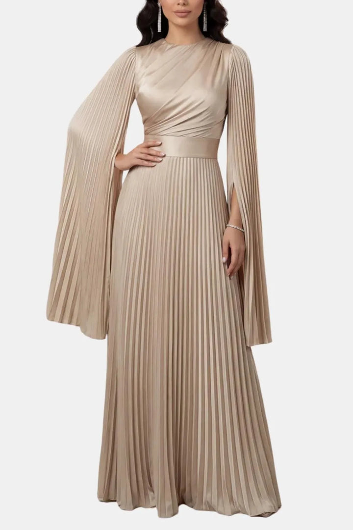 Women's Pleated Formal Maxi Wedding Guest Dress with High Neck