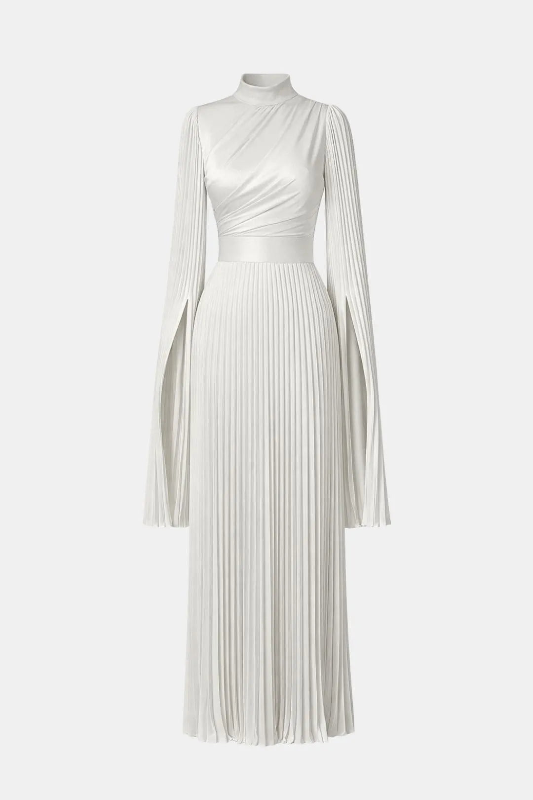 Women's Pleated Formal Maxi Wedding Guest Dress with High Neck