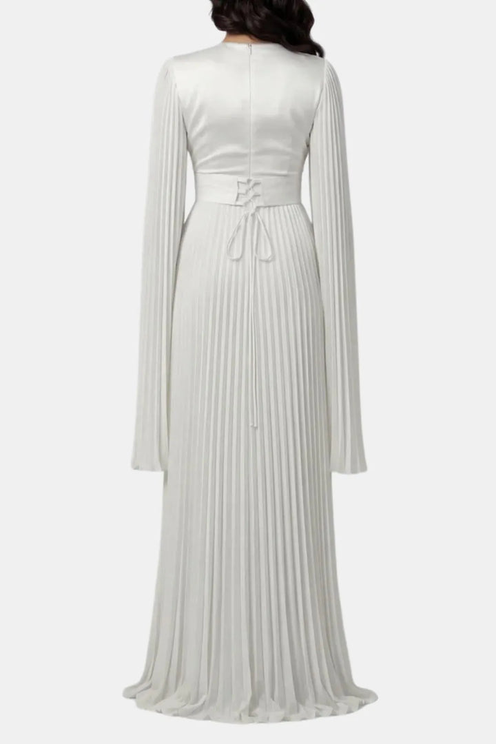 Women's Pleated Formal Maxi Wedding Guest Dress with High Neck