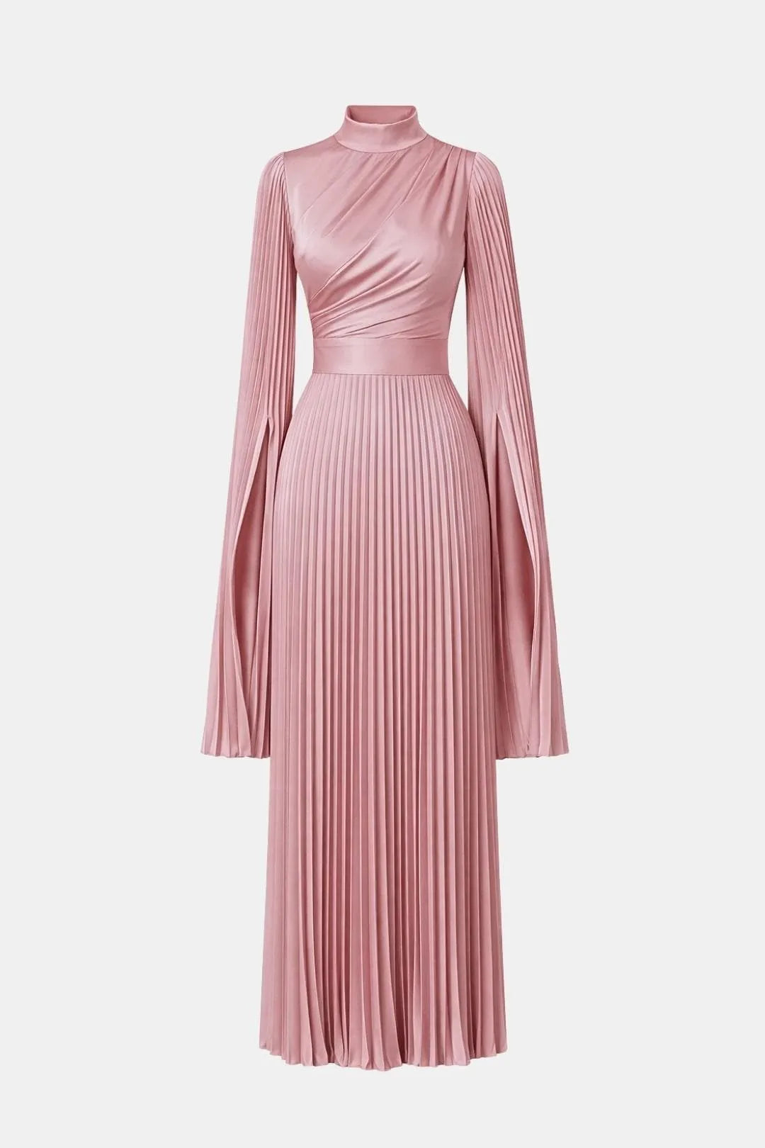 Women's Pleated Formal Maxi Wedding Guest Dress with High Neck