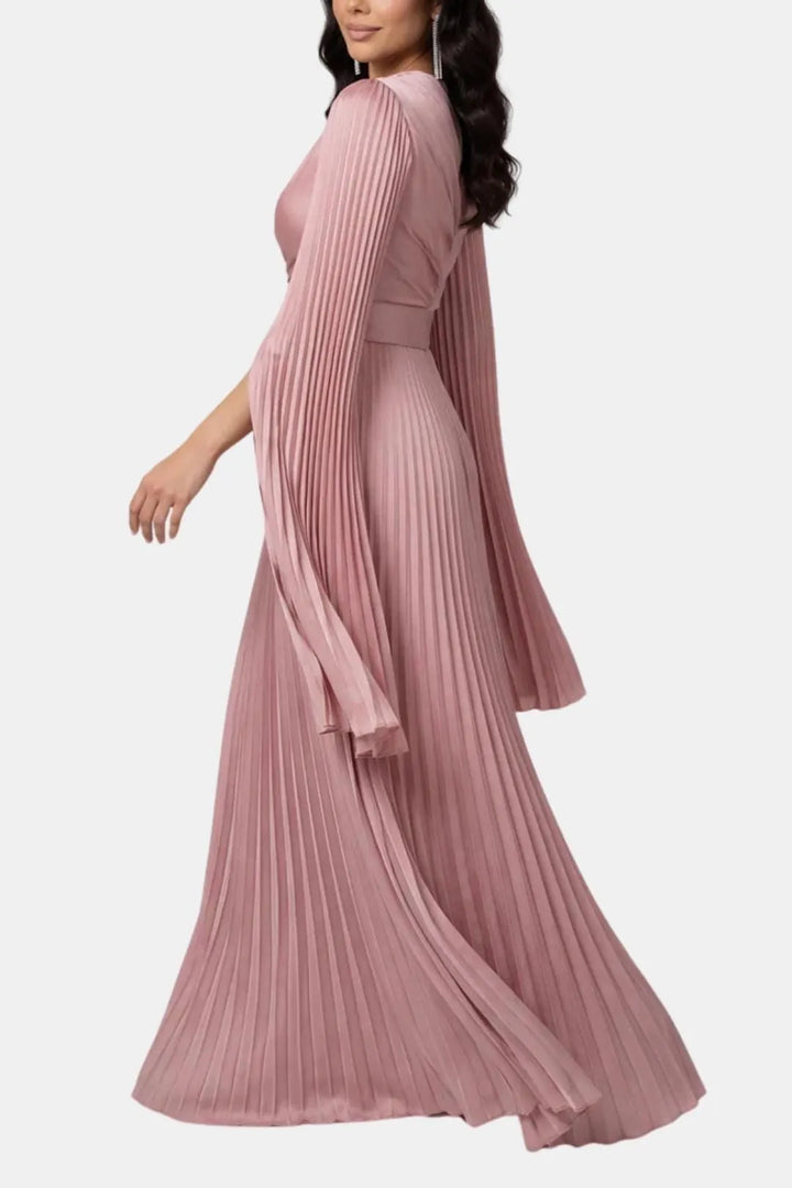 Women's Pleated Formal Maxi Wedding Guest Dress with High Neck