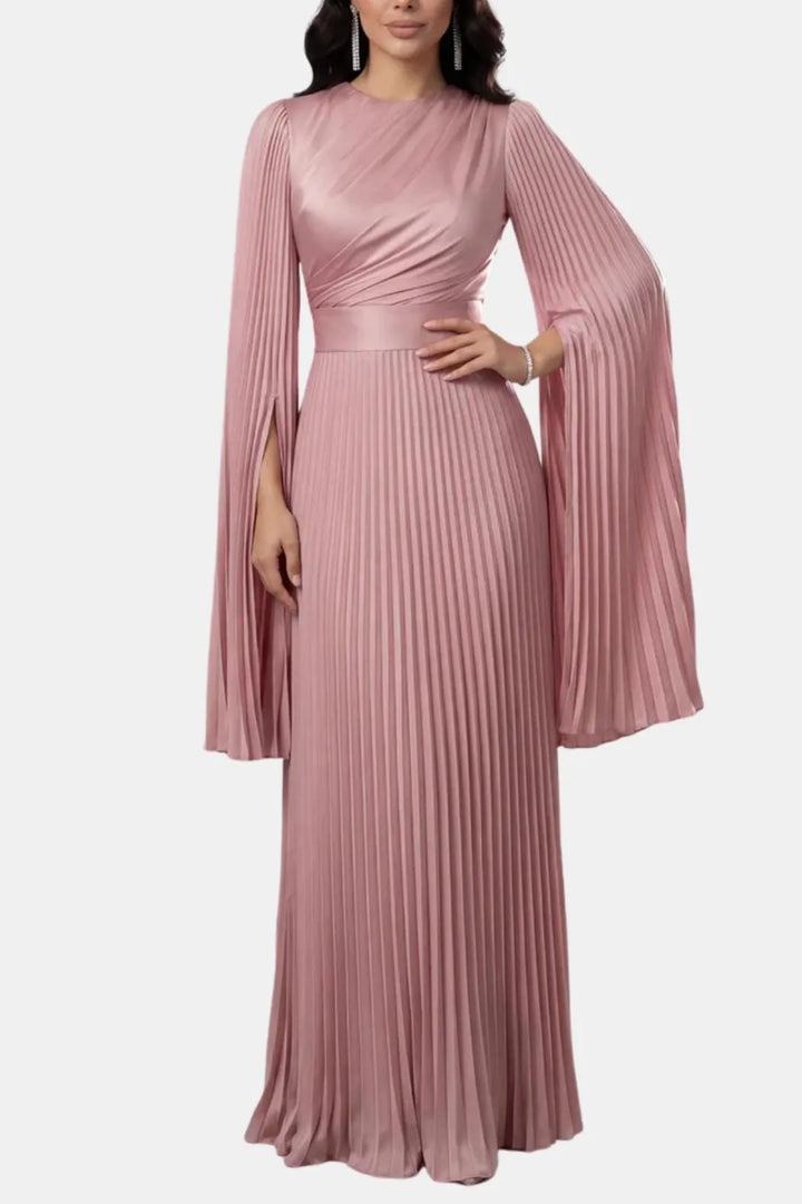 Women's Pleated Formal Maxi Wedding Guest Dress with High Neck