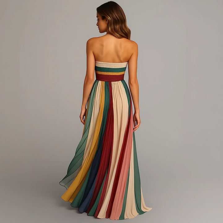 Women's Pleated Maxi Wedding Guest Dress with Strapless Neckline