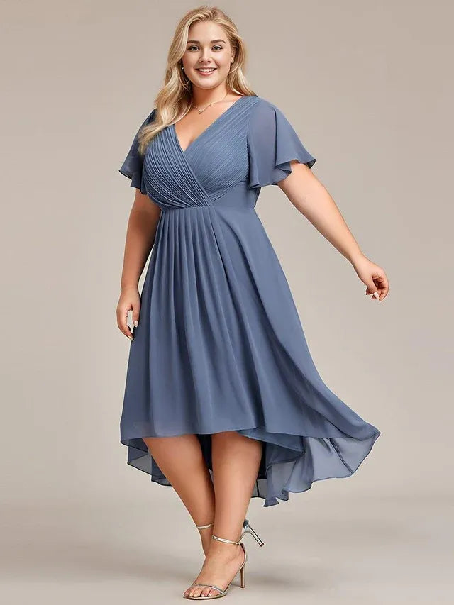 Women's Plus Size Ruffle Midi Wedding Guest Dress with Flutter Sleeve