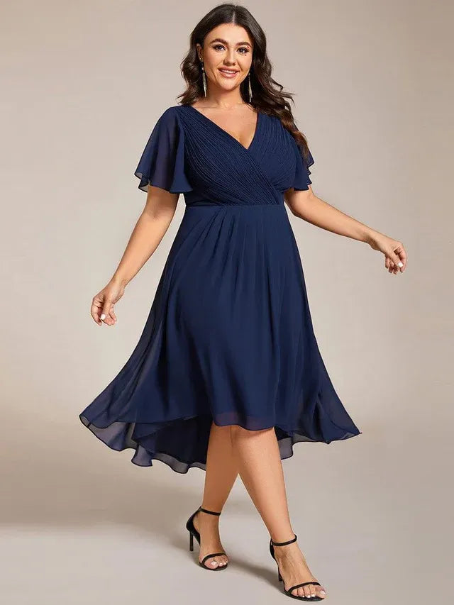 Women's Plus Size Ruffle Midi Wedding Guest Dress with Flutter Sleeve