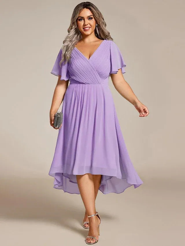 Women's Plus Size Ruffle Midi Wedding Guest Dress with Flutter Sleeve
