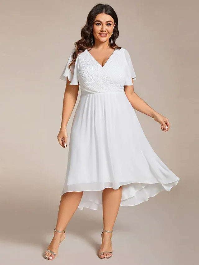Women's Plus Size Ruffle Midi Wedding Guest Dress with Flutter Sleeve