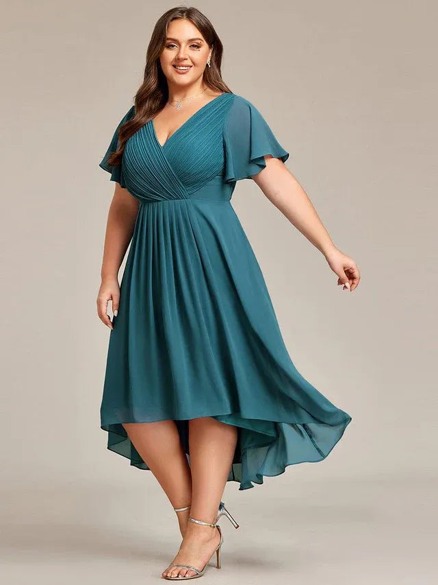 Women's Plus Size Ruffle Midi Wedding Guest Dress with Flutter Sleeve