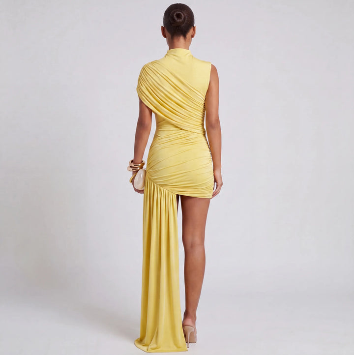 Women's Ruched Bodycon Mini Cocktail Dresses with High Neck