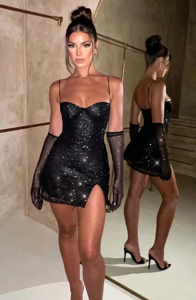 Women's Sequin Bodycon Mini Cocktail Dress with Slit