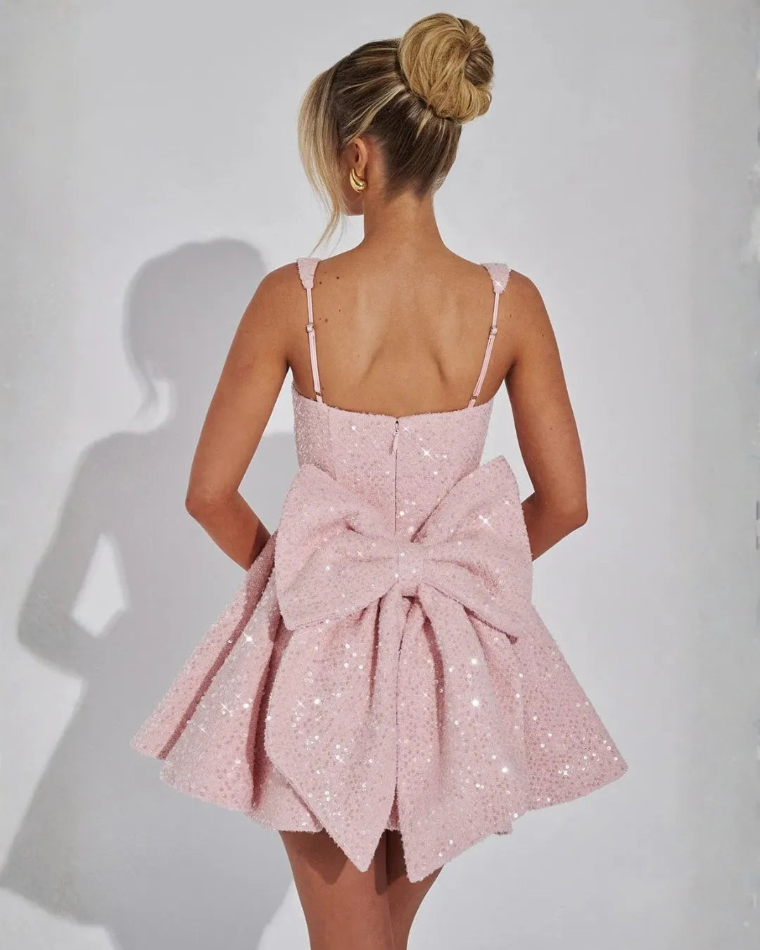 Women's Sequin Elegant Mini Cocktail Dress with Square Neck