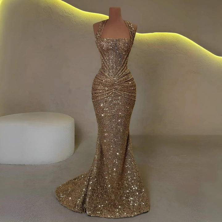 Women's Sequin Formal Maxi Cocktail Dress with Ruched