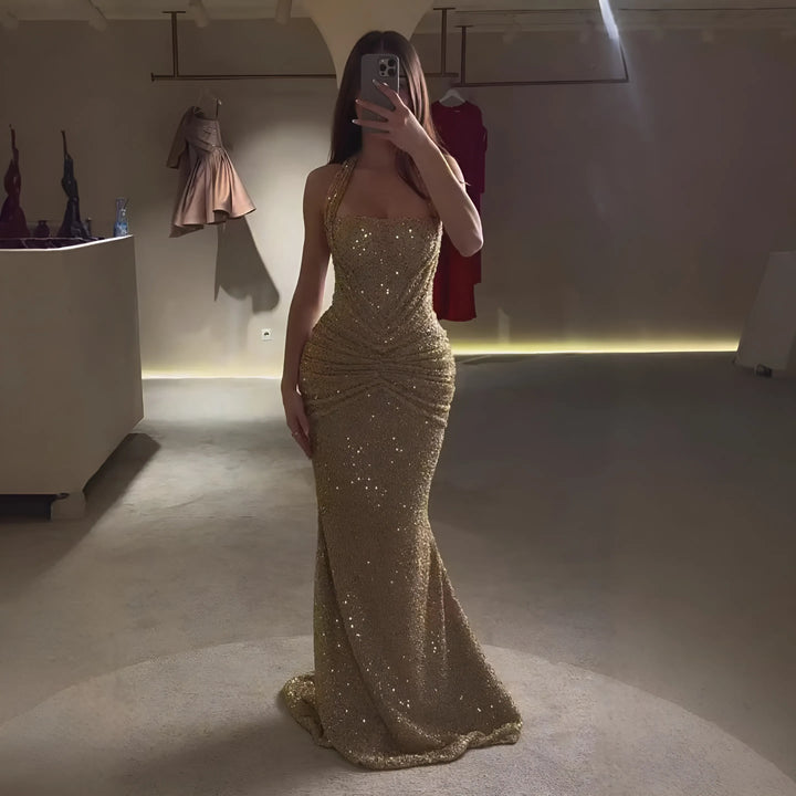 Women's Sequin Formal Maxi Cocktail Dress with Ruched