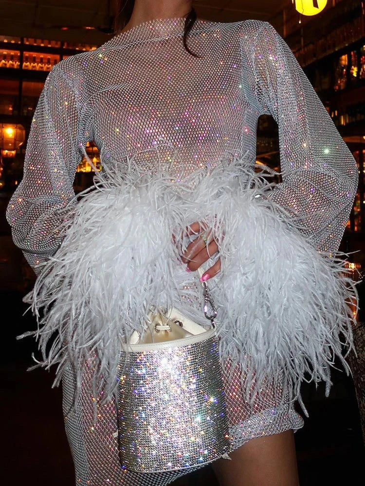 Women's Sequin Long Sleeve Mini Cocktail Dress with High Neck
