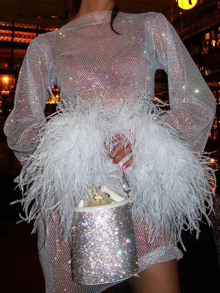 Women's Sequin Long Sleeve Mini Cocktail Dress with High Neck