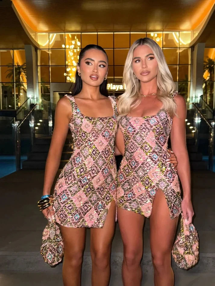 Women's Sequin Mini Cocktail Dress with Slit