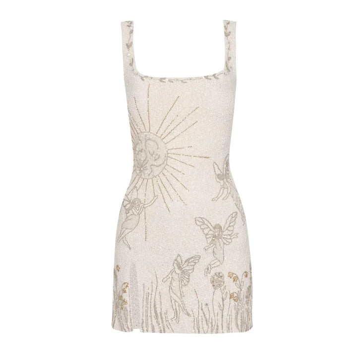 Women's Sequin Mini Cocktail Dress with Square Neck