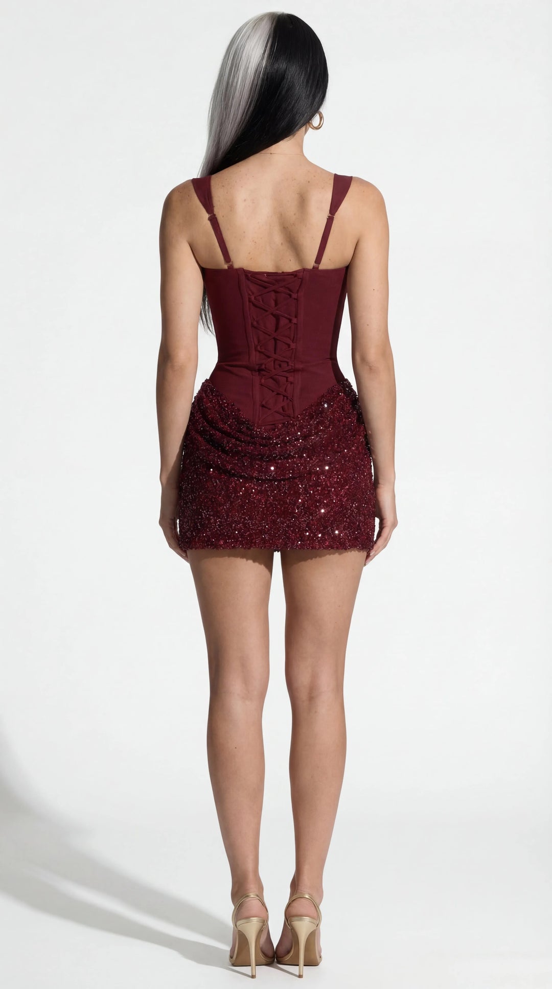 Women's Sequin Ruched Mini Cocktail Dress with Square Neck