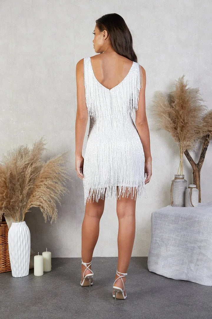 Women's Sequin Sleeveless Mini Cocktail Dress with V-Neck