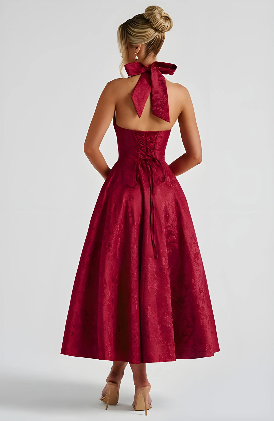 Women's Sleeveless A-Line Midi Cocktail Dress with V-Neck