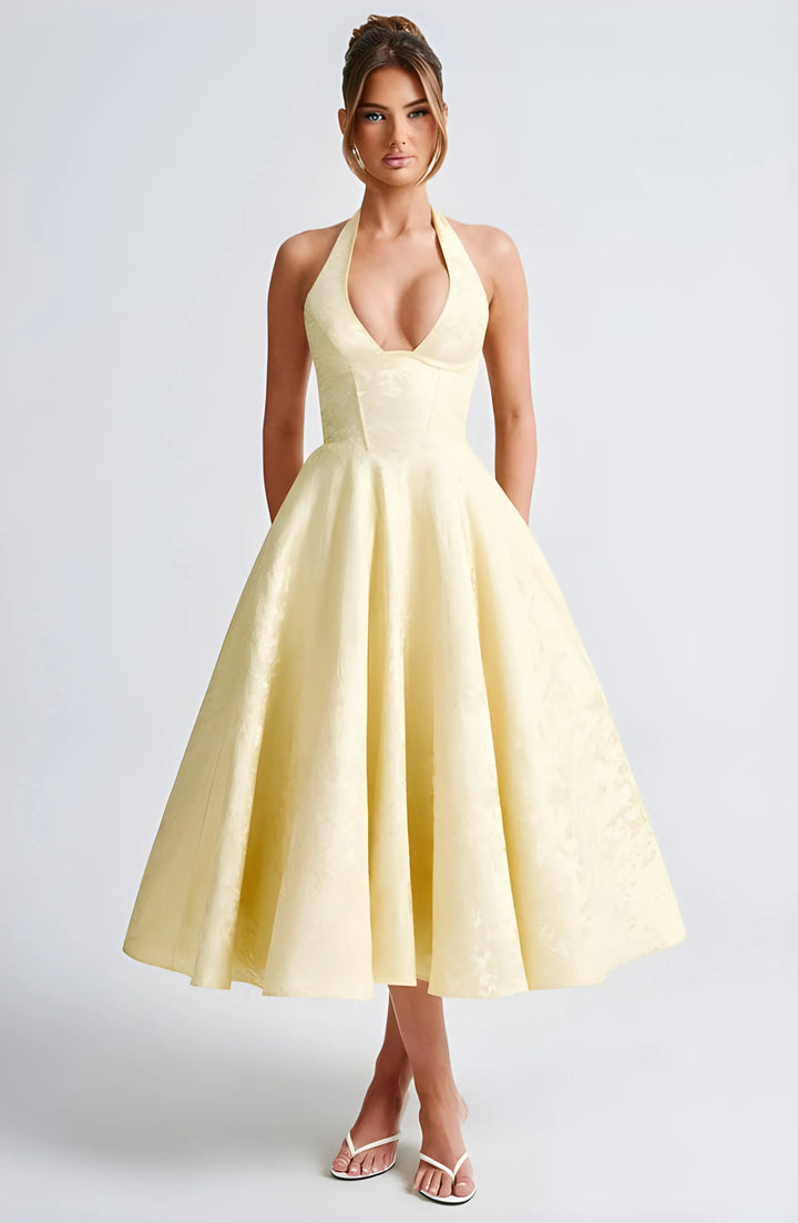 Women's Sleeveless A-Line Midi Cocktail Dress with V-Neck